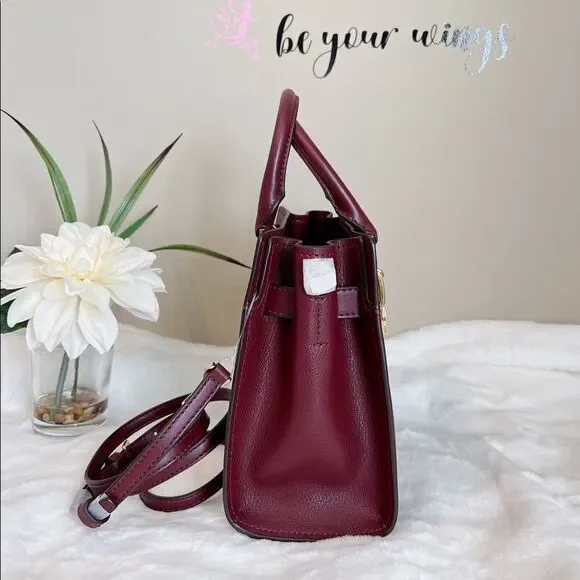 MICHAEL KORS HAMILTON SMALL SATCHEL‎ KEY LOCK CROSSBODY BAG MERLOT